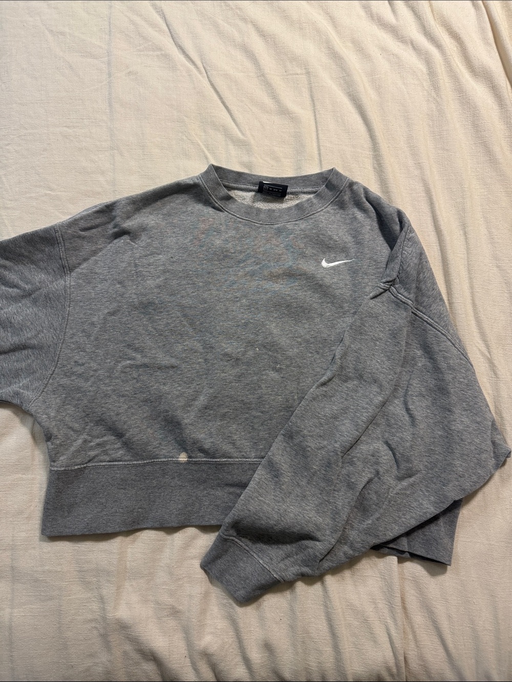 Nike Gray Cropped Crewneck Sweatshirt with White Swoosh